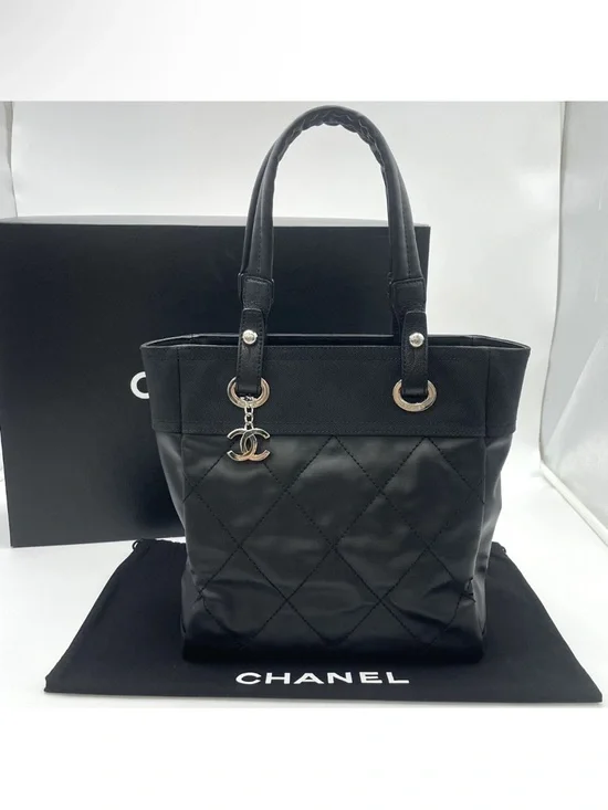 Chanel Paris Biarritz PM Matelassé Leather Black Tote Bag W/B/D - Picture 3 of 14